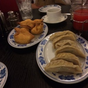 Pot stickers and crab rangoons.
