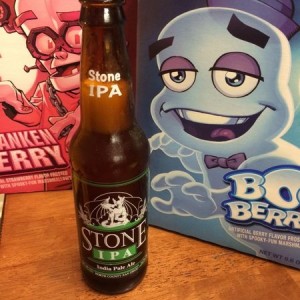 Scored some Sweet Halloween cereal. And rocking the Stone IPA. Besides and 