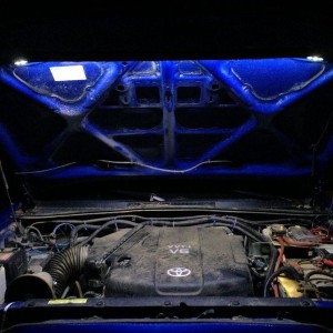 Night shot of BeeRad hood lights