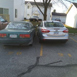 Neighbor girl must've been drunk when she pulled in last night.
