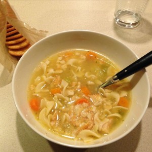 Here we have a hearty chicken noodle soup by progresso carefully prepared i