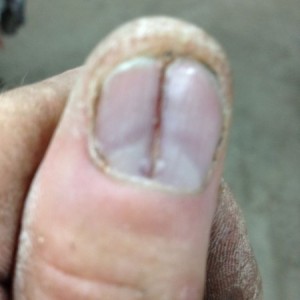 Hardwood floor nail! Tugging gas line through a joist space! Right to the m