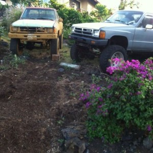 Two of the 3 trucks that these Christmas presents are for. Let it begin...