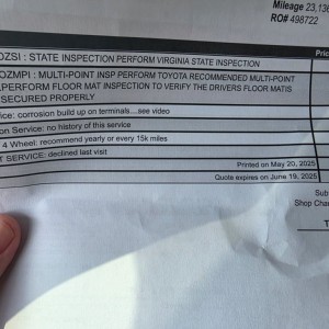 Went to dealer for state inspection , they wanted me to approve all this,lol