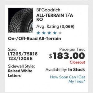 BFG ALL-TERRAINS KO's 265/75R16