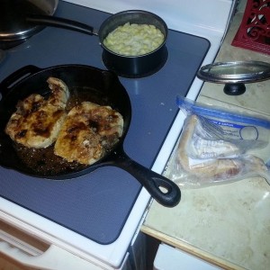 Dark brown sugar glazed pork chops. With a side of BACON!