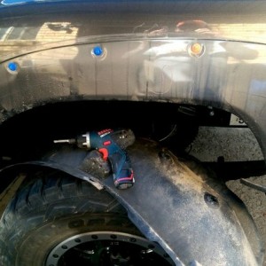 Removed fender to install Pelfreybilt axe/shovel mount