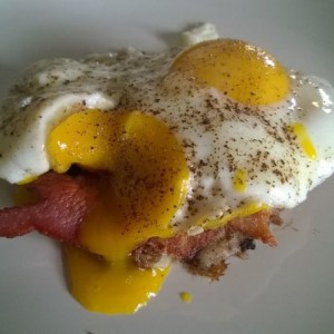 Potato pancake on the bottom. -1 for failed execution