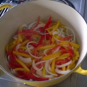 Prepping some onions and peppers to go with some sausages tonight