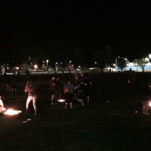 Night time kickball in the rec field at BSU