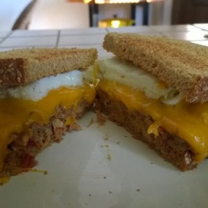Pulled pork and cheddar with a couple fried eggs