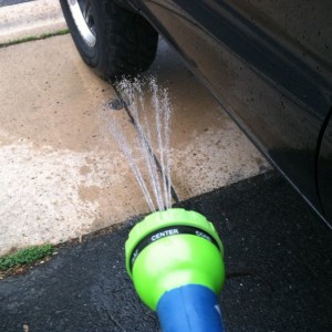 Regular garden hose nozzle didn't work so good. Small hole and velocity is where it's at.