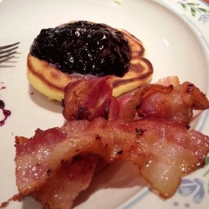 Freshly made blueberry sauce and BACON!