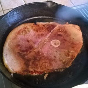 Now that's a ham steak. From my buddy's pig. That's a 12" skillet.