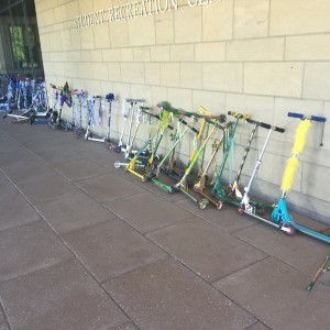 There were about 85 billion cheerleaders practicing at the rec today...and it looks like they all decorated and rode scooters there lol!