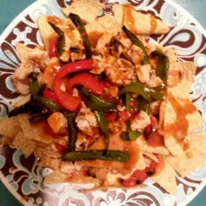 Carolina reaper chicken jalopeno bell pepper nachos. Yum.