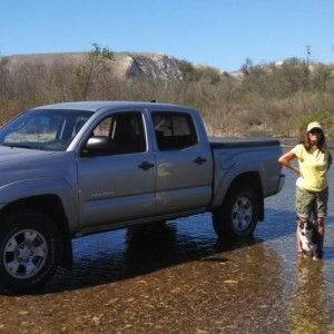 Brought the dog to the riverbed for a dip