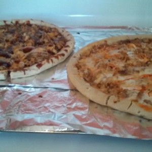 Buffalo and bbq chicken pizzas pretty homemade