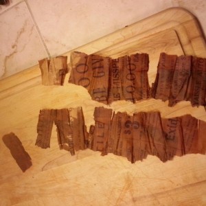 And a folded piece of newspaper falls out of a gap in the basement ceiling beams. Trivia time: Anyone know about the date of the arrival of the first