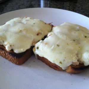 Tuna melt with pepper jack.