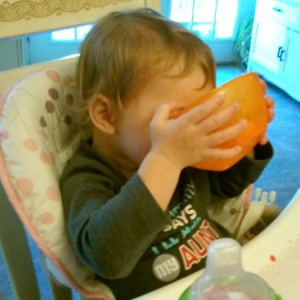 Havin cereal with my 19 month old and i turn my bowl up to finish the milk and she gets an idea, really successfull for the 1st time i would say