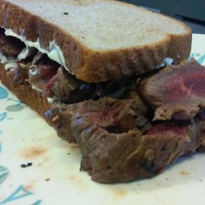 Leftover backstrap sammich with mayo and horsey with a side of left over backstrap ftw