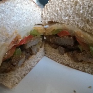 Leftover fajita stuff makes for a good sandwich