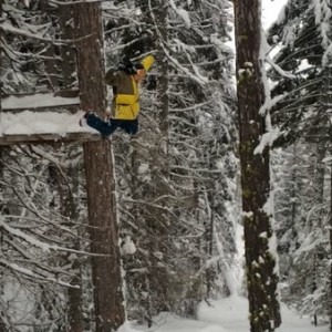 Jumping off a deer stand we found while back country skiing lol
