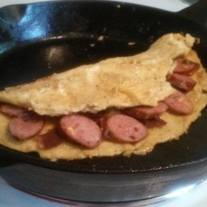 Jale chedderwerst and bacon omlet