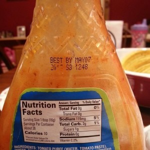 Here's to Ortega taco sauce. Best if used by May 2007. Tastes fine. We shall see if my taste buds are accurate. Or do I end up on the shitter, puking