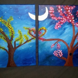 Channeled my inner @ERMB with the wife tonight.  Mine on the left. Not too bad for my first ever painting I think. :D