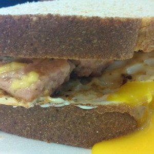 Jale` chedderwerst and egg over med