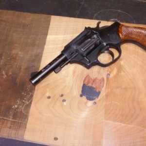 My wife became pretty efficient with this .22 today (that big hole is a knot she blew out with a couple shots)