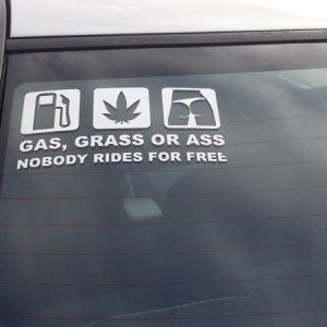 At a local breakfast joint, in the parking lot. Cool sticker.