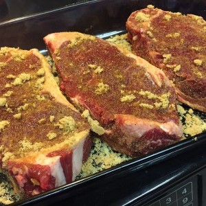 1.5" New York Strips for dinner.
